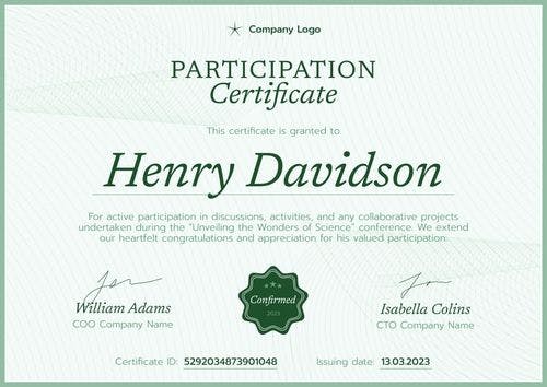 Professional and streamlined participation certificate template landscape