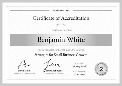 Professional and sleek CPD certificate template landscape