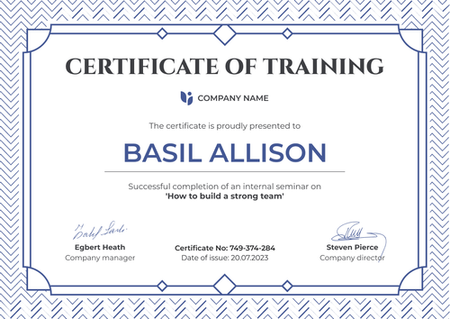 Simple and framed certificate of training template landscape